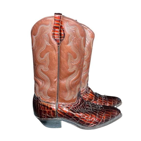 Vintage Justin 8 Western Leather Cowboy Boots Crocodile Unisex - Picture 4 of 10